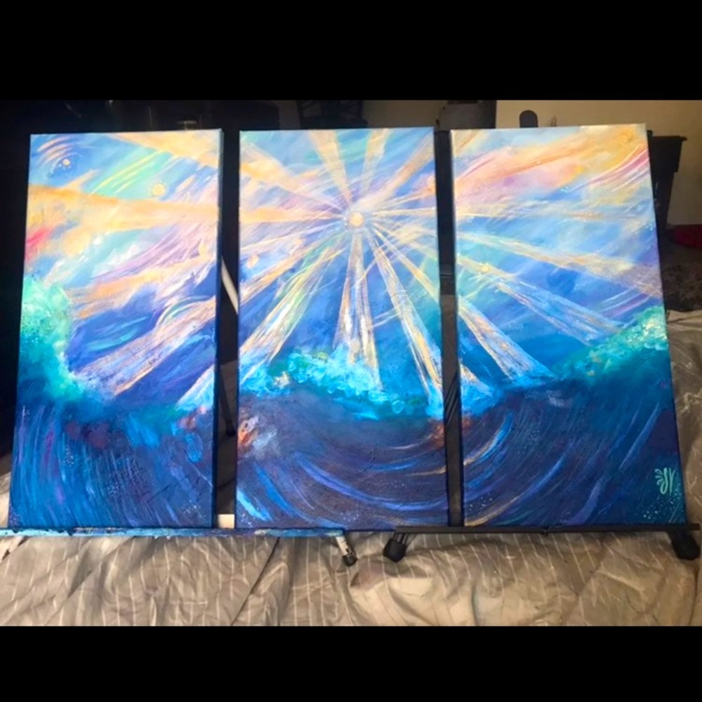 Iridescent Oceana Triptych Painting